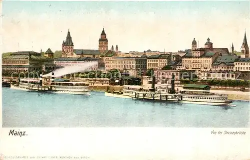 AK / Ansichtskarte Mainz_Rhein Panorama Blick von der Strassenbruecke Rheindampfer Mainz Rhein