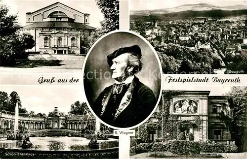 AK / Ansichtskarte Bayreuth Festspielhaus Panorama Schloss Eremitage Wagner Portrait Villa Wahnfried Bayreuth