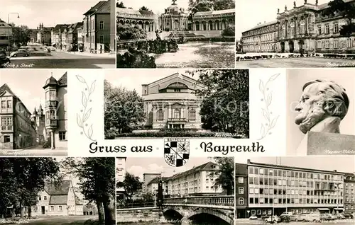 AK / Ansichtskarte Bayreuth Ortspartie Brautgasse Neues Schloss Festspielhaus Rollwenzelei Bahnhofstr IHK Wagner Bueste Eremitage Bayreuth