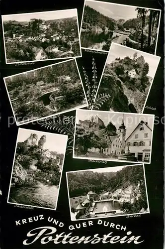 AK / Ansichtskarte Pottenstein_Oberfranken Panorama Weihersbachtal Teufelshoehle Schloss Tuchersfeld Marktplatz Kurbad Pottenstein_Oberfranken