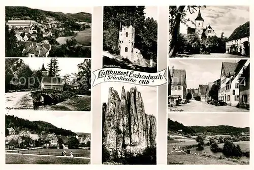 AK / Ansichtskarte Eschenbach_Mittelfranken Panorama Heroldsturm Dorfstrasse Rifflerfelsen Eschenbach Mittelfranken