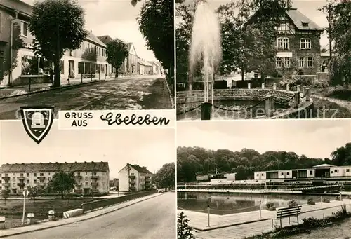 AK / Ansichtskarte Ebeleben_Thueringen Goethestrasse Markt Rathaus Springbrunnen Thomas Muentzer Siedlung Schwimmbad Ebeleben_Thueringen