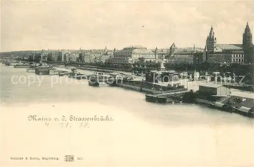 AK / Ansichtskarte Mainz_Rhein Stadtpanorama Rheinufer Dampferanleger Blick von der Strassenbruecke Mainz Rhein