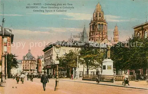 AK / Ansichtskarte Mainz_Rhein Gutenbergplatz mit Dom Gutenbergdenkmal Mainz Rhein