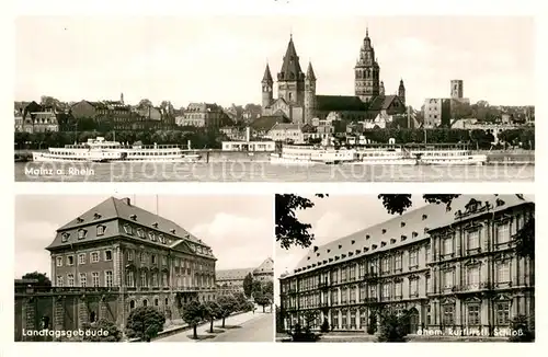 AK / Ansichtskarte Mainz_Rhein Blick ueber den Rhein Dom Dampfer Landtagsgebaeude ehem. Kurfuerstliches Schloss Mainz Rhein