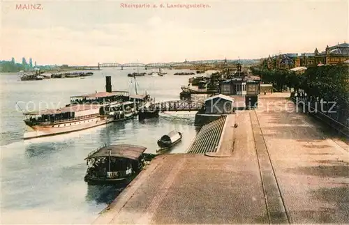 AK / Ansichtskarte Mainz_Rhein Rheinpartie an den Landungsstellen Dampfer Mainz Rhein