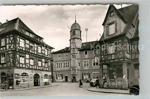 AK / Ansichtskarte Alzey Rathaus Deutsches Haus Fachwerkhaus Voelkerbrunnen Alzey