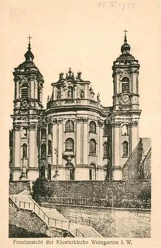 AK / Ansichtskarte Weingarten_Wuerttemberg Front der Klosterkirche Weingarten Wuerttemberg