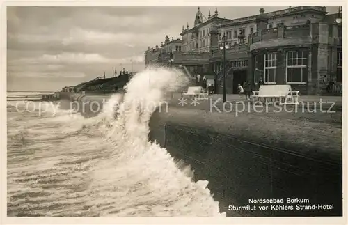 AK / Ansichtskarte Borkum_Nordseebad Sturmflut vor Koehlers Strand Borkum_Nordseebad