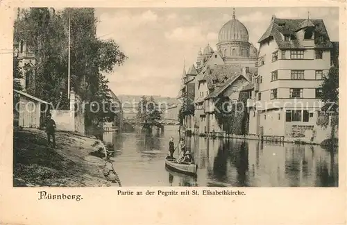 AK / Ansichtskarte Nuernberg Partie an der Pegnitz mit St Elisabethkirche Nuernberg