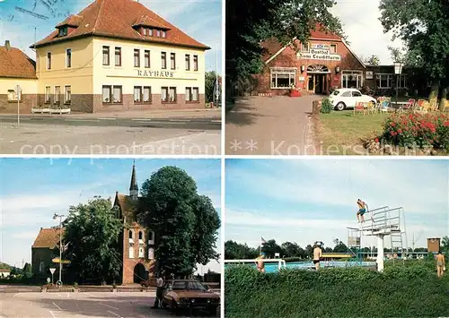 AK / Ansichtskarte Apen Rathaus Gasthof Zum Leuchtturm Ev Kirche Freibad Apen