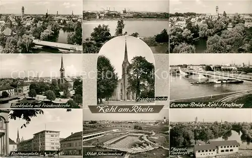 AK / Ansichtskarte Kehl_Rhein Europa Bruecke Jugendherberge Rathausplatz Friedenskirche Kehl_Rhein