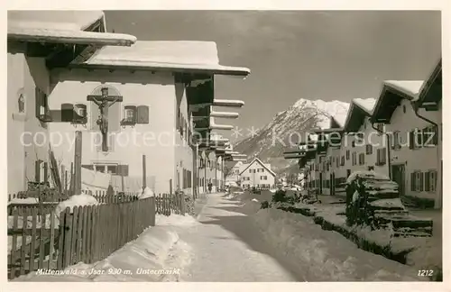 AK / Ansichtskarte Mittenwald_Bayern Untermarkt Winteraufnahme Mittenwald Bayern