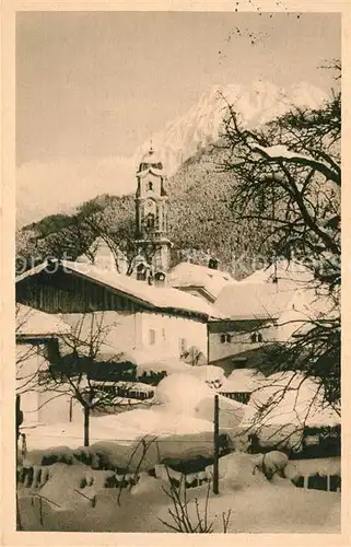 AK / Ansichtskarte Mittenwald_Bayern Winterpanorama Kirche Mittenwald Bayern