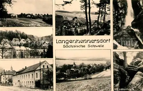 AK / Ansichtskarte Langenhennersdorf Forsthaus Wasserfall Siedlung Kulturhaus Labyrinth Langenhennersdorf