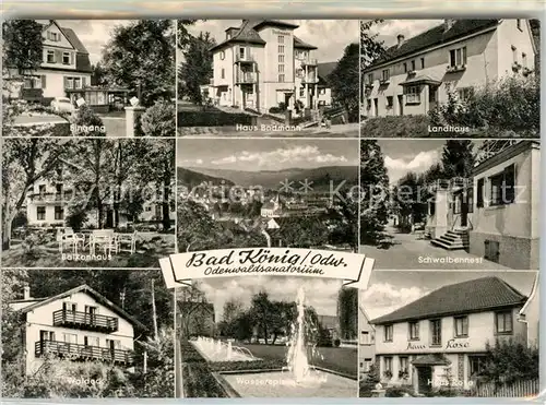 AK / Ansichtskarte Bad_Koenig_Odenwald Odenwaldsanatorium Eingang Haus Badmann Landhaus Balkonhaus Schwalbennest Waldeck Wasserspiele Haus Rose Bad_Koenig_Odenwald