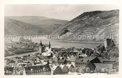 AK / Ansichtskarte Bingen_Rhein Stadtpanorama mit Burg Klopp Weinberge Bingen Rhein