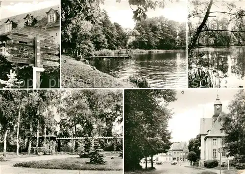 AK / Ansichtskarte Birkenwerder Wandersaeule Badestelle am Boddensee Moenchsee Aug Bebel Platz Rathausblick Birkenwerder