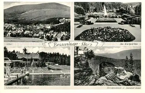 AK / Ansichtskarte Braunlage Kurgarten Waldschwimmbad Brockenblick Jerntorstein Braunlage