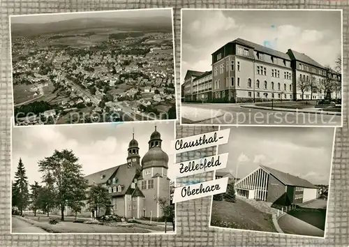 AK / Ansichtskarte Clausthal Zellerfeld Fliegeraufnahme Schule Halle Clausthal Zellerfeld