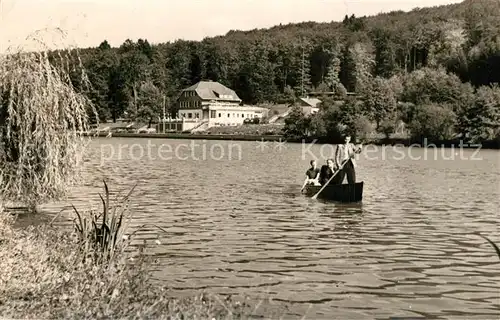 AK / Ansichtskarte Hirzenhain_Wetteraukreis Erholungsheim Uferpartie Hillersbach Bootfahren Hirzenhain Wetteraukreis