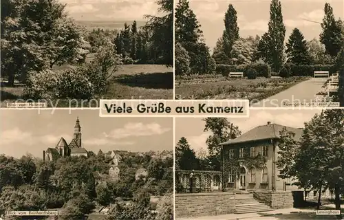 AK / Ansichtskarte Kamenz_Sachsen Landschaftspanorama Hutberg Rosengarten am Lessinghaus Reinhardtsberg Kirche Kamenz Sachsen