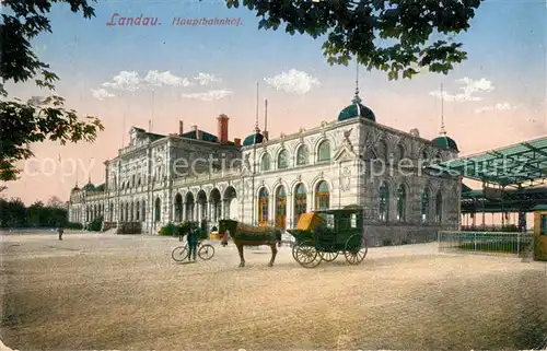 AK / Ansichtskarte Landau_Pfalz Hauptbahnhof Pferdekutsche Landau Pfalz