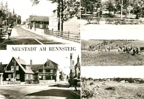 AK / Ansichtskarte Neustadt_Rennsteig Bahnhofstrasse Platz der Einheit Kuhherde Neustadt_Rennsteig