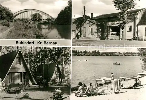 AK / Ansichtskarte Ruhlsdorf_Bernau Kanal Eisenbahnbruecke Kaufhalle Bungalow Siedlung Kiessee Ruhlsdorf Bernau