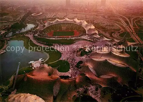 AK / Ansichtskarte Stadion Muenchen Olympiapark Fliegeraufnahme 