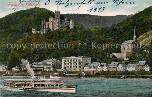 AK / Ansichtskarte Stolzenfels Capellen Schloss Kirche Ausflugsschiff Stolzenfels