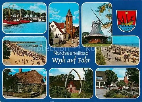 Wyk_Foehr Strand Hafen Windmuehle Kirche Reetdachhaus Foehr