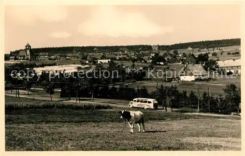 Zinnwald Georgenfeld Panorama Viehweide Kuh Bus Handabzug Zinnwald Georgenfeld