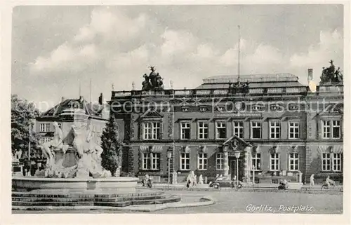 AK / Ansichtskarte Goerlitz_Sachsen Postplatz Brunnen Goerlitz Sachsen