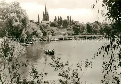 AK / Ansichtskarte Werder_Havel Partie an der Havel Blick zur Kirche Werder Havel