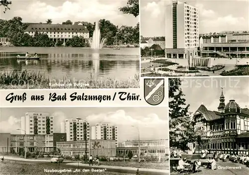 AK / Ansichtskarte Bad_Salzungen Kurhaus am Burgsee Leninplatz Hochhaus Gradierwerk Neubaugebiet An den Beeten Bad_Salzungen