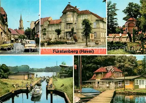 AK / Ansichtskarte Fuerstenberg_Havel Ernst Thaelmann Strasse Rathaus Park des Friedens Havelschleuse Gaststaette Anglerheim Fuerstenberg_Havel