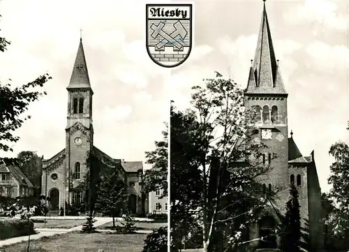 AK / Ansichtskarte Niesky Kirche der Bruedergemeinde Evangelische Kirche Wappen Niesky