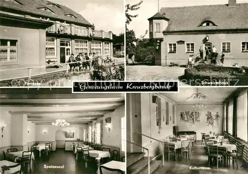 AK / Ansichtskarte Jauernick Buschbach Genesungsheim Kreuzbergbaude Terrasse Schweizerhaus Kulturraum Speisesaal Jauernick Buschbach