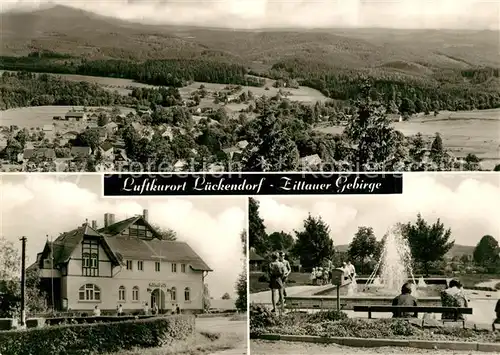 AK / Ansichtskarte Lueckendorf Panorama Blick von Brandhoehe Zittauer Gebirge HOG Kurhaus Wasserspiele im Kurpark Lueckendorf