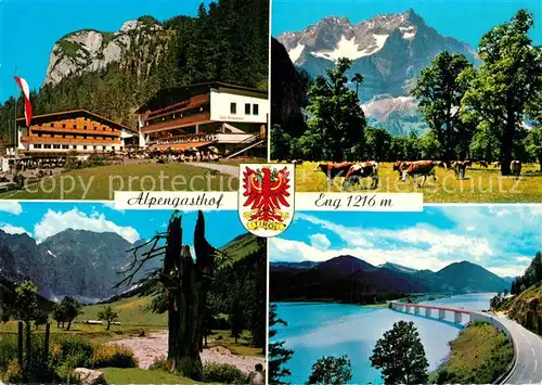 AK / Ansichtskarte Hinterriss_Tirol Alpencafe und Alpengasthof Eng Gr Ahornboden Strassenpartie Hinterriss Tirol