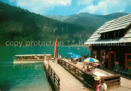 AK / Ansichtskarte Stockenboi Jausenstation Dolomitenblick am Weissesee Ostufer Bootsanleger Stockenboi