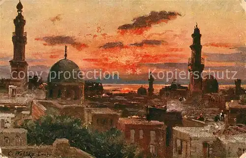 AK / Ansichtskarte Cairo_Egypt Abendstimmung Nilueberschwemmung Panorama Kuenstlerkarte Cairo Egypt