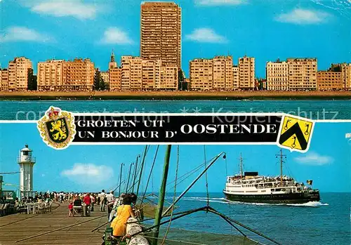 AK / Ansichtskarte Oostende_Ostende Strandhotels Pier Leuchtturm Fahrgastschiff 