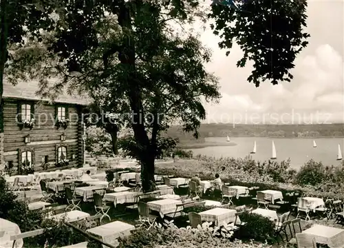 AK / Ansichtskarte Wannsee Gaststaette Blockhaus Nikolskoe Terrasse Blick auf die Havel Wannsee