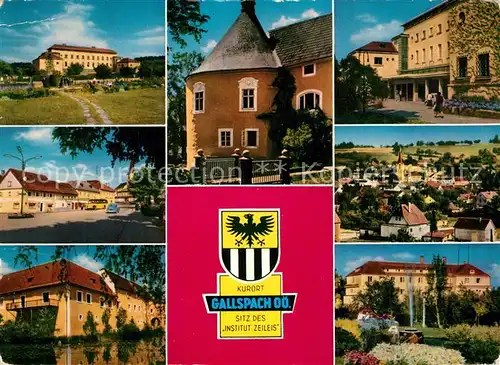 AK / Ansichtskarte Gallspach Institut Zeileis Kurpark Schlosseingang Marktplatz Wasserschloss Hotel Bayrischer Hof Wappen Gallspach