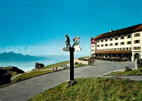 AK / Ansichtskarte Rigi_Kulm Berghotel Wegweiser Pilatus Bergkapelle Fernsicht Alpenpanorama Rigi_Kulm