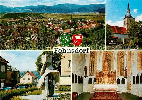 AK / Ansichtskarte Fohnsdorf Gesamtansicht mit Alpenpanorama Kirche Innenansicht Denkmal Fohnsdorf