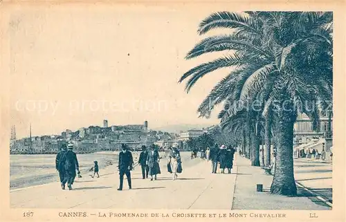 AK / Ansichtskarte Cannes_Alpes Maritimes La Promenade de la Croisette et le Mont Chevalier des palmiers Cannes Alpes Maritimes