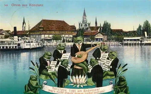 AK / Ansichtskarte Vermenschlicht Fr?sche Musikanten Mandoline Konstanz Seerose  